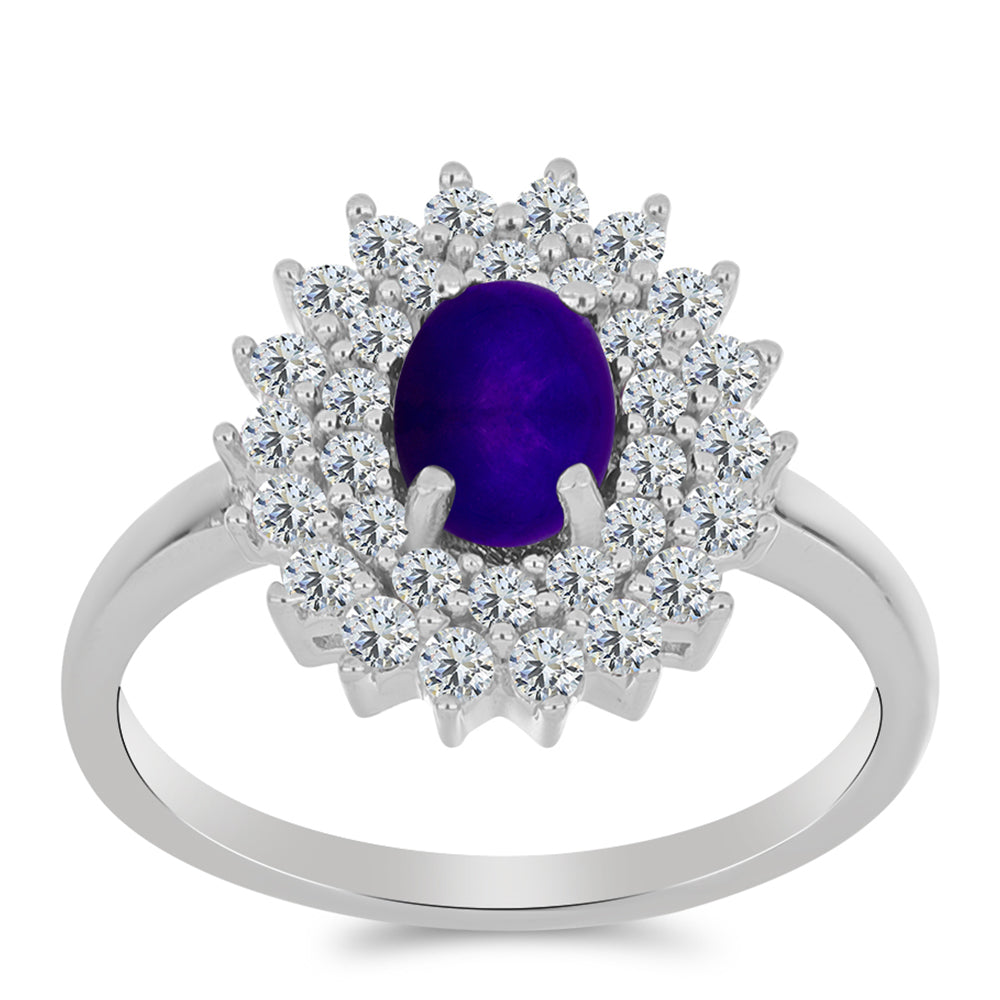 Inel din Argint 925 ( 2.93 grame ) cu Jad Violet și Topaz Alb 1.52 Carate 3 