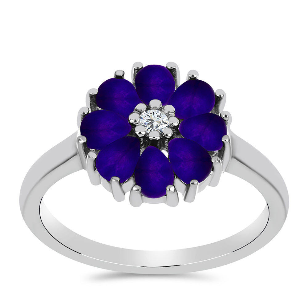 Inel din Argint 925 ( 3.46 grame ) cu Jad Violet și Topaz Alb 1.32 Carate