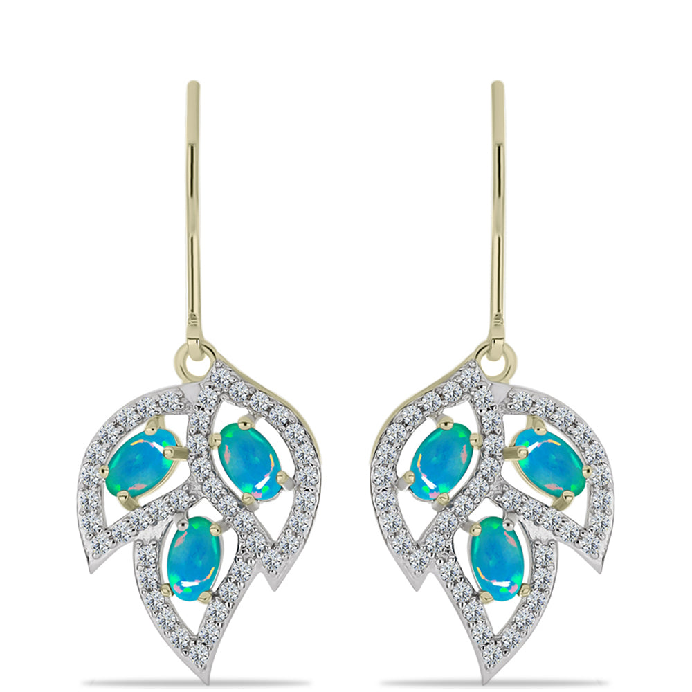 Cercei din Argint 925 Placat cu Aur ( 3.15 grame ) cu Opal Albastru Etiopian Paraiba și Topaz Alb 1.5 Carate 1 