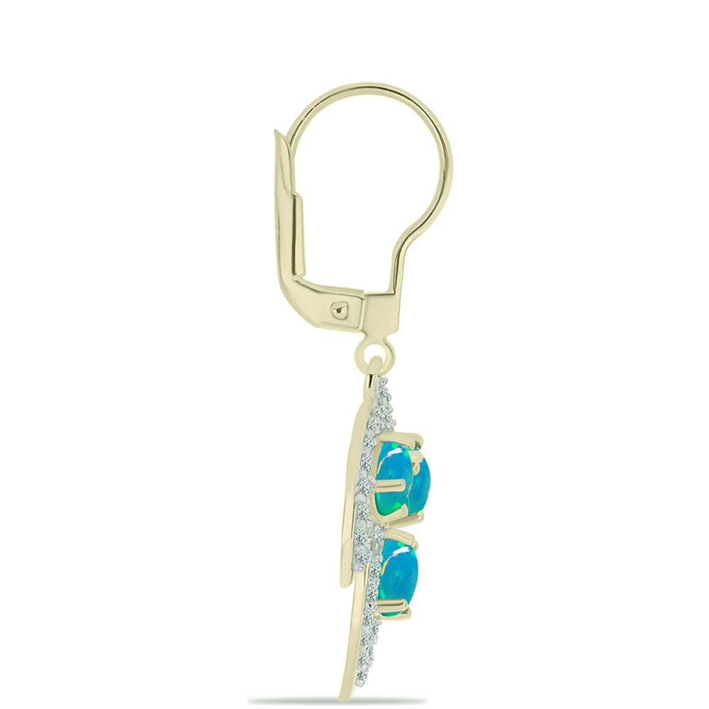 Cercei din Argint 925 Placat cu Aur ( 3.15 grame ) cu Opal Albastru Etiopian Paraiba și Topaz Alb 1.5 Carate 4 