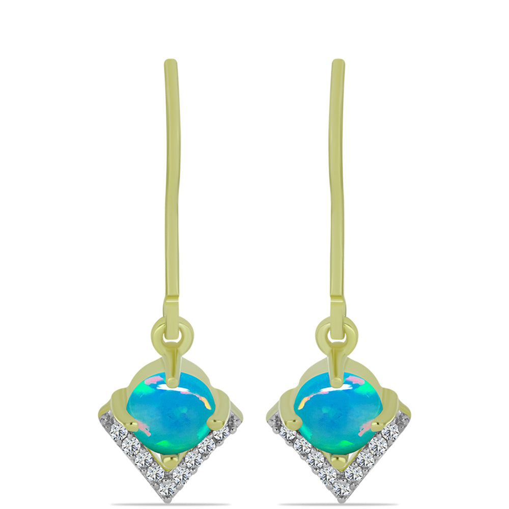 Cercei din Argint 925 Placat cu Aur ( 1.89 grame ) cu Opal Albastru Etiopian Paraiba și Topaz Alb 0.7 Carate 1 