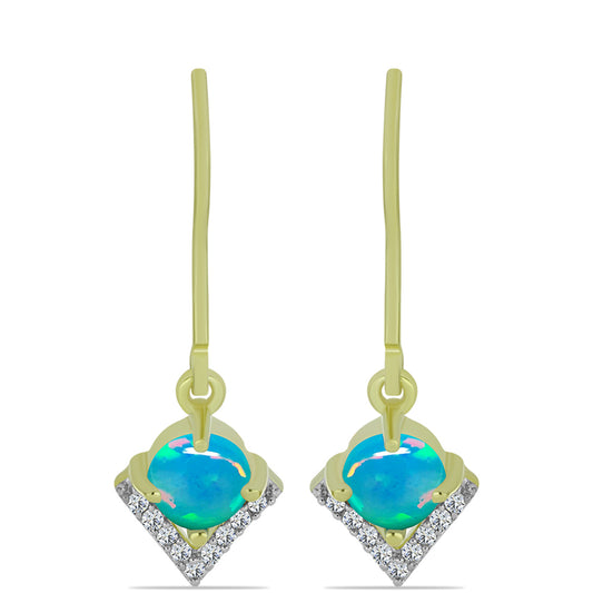 Cercei din Argint 925 Placat cu Aur ( 1.89 grame ) cu Opal Albastru Etiopian Paraiba și Topaz Alb 0.7 Carate