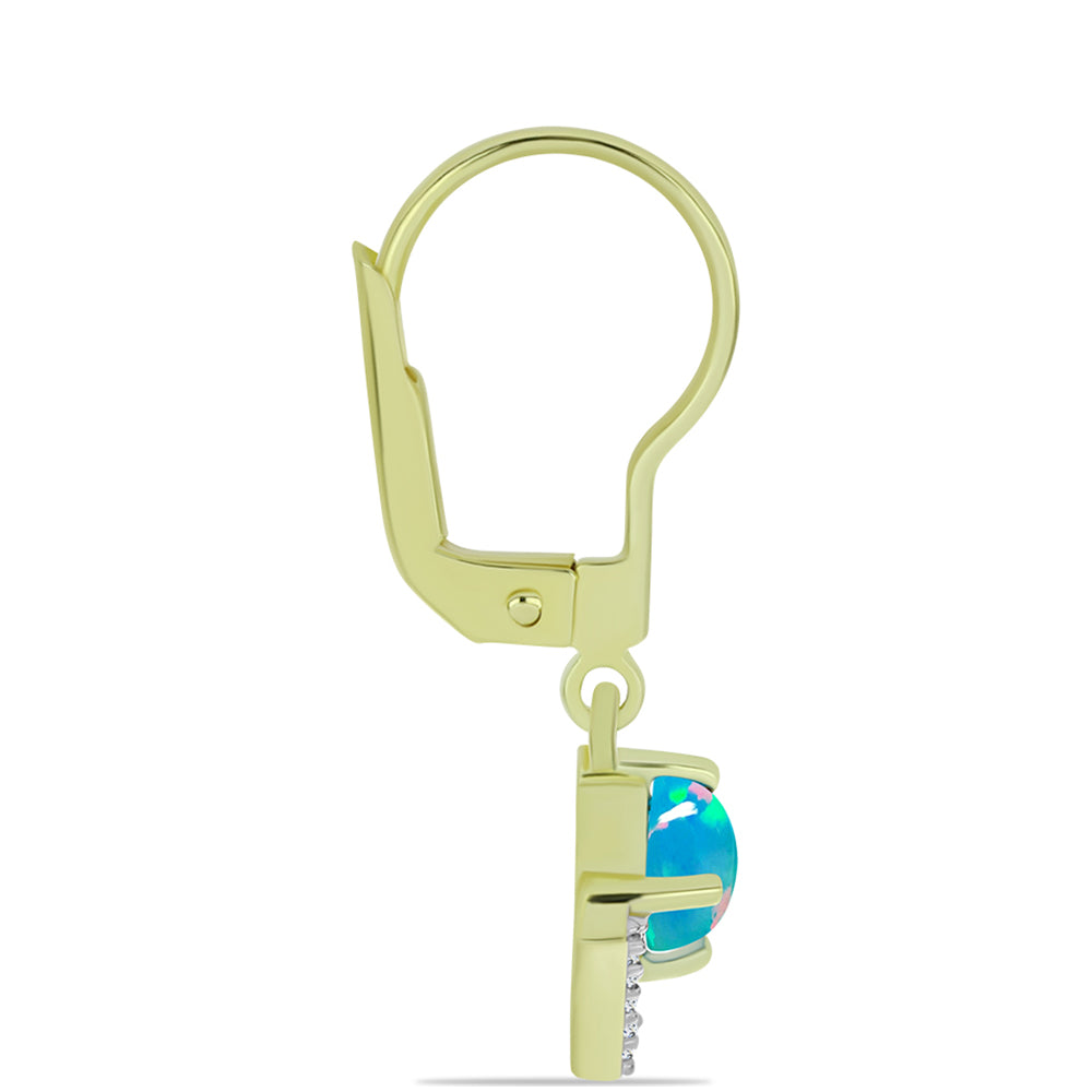Cercei din Argint 925 Placat cu Aur ( 1.89 grame ) cu Opal Albastru Etiopian Paraiba și Topaz Alb 0.7 Carate 2 