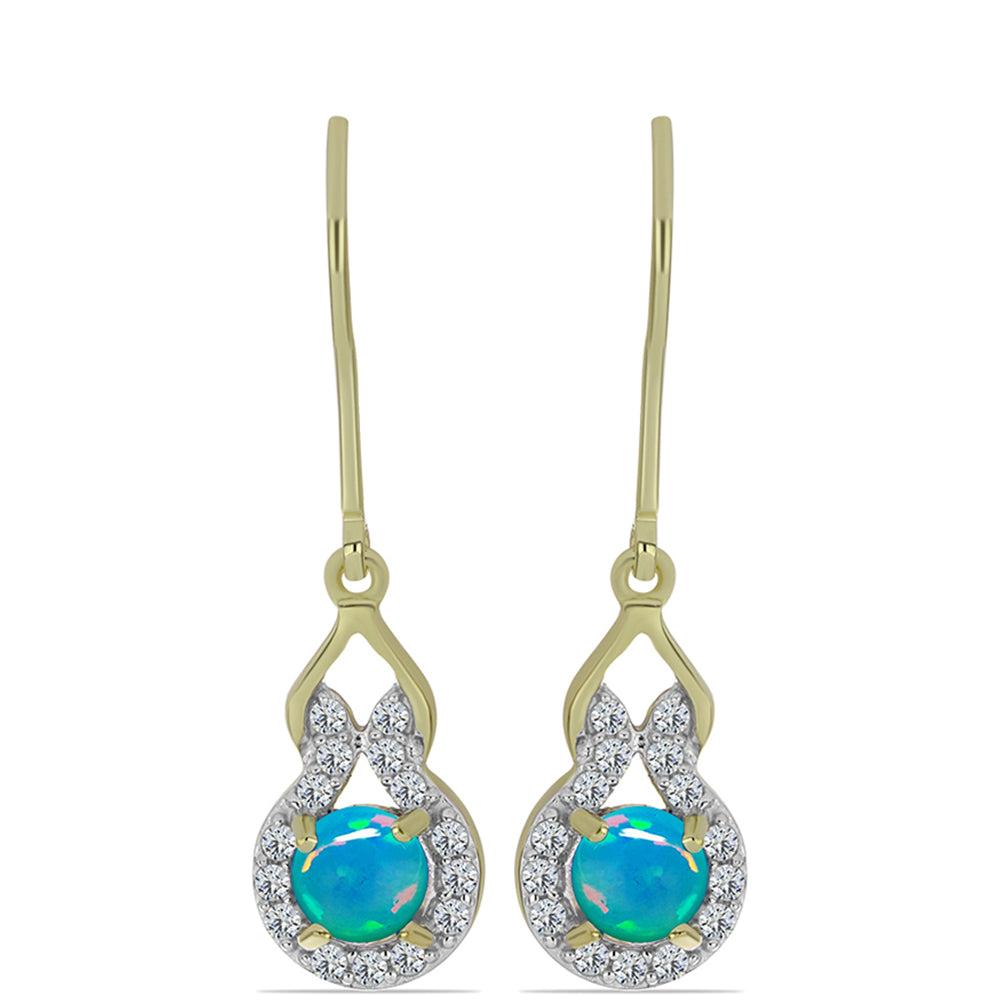 Cercei din Argint 925 Placat cu Aur ( 2.69 grame ) cu Opal Albastru Etiopian Paraiba și Topaz Alb 0.96 Carate 3 