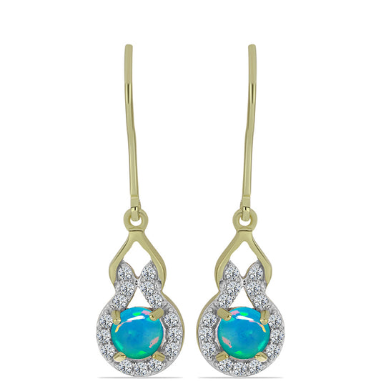 Cercei din Argint 925 Placat cu Aur ( 2.69 grame ) cu Opal Albastru Etiopian Paraiba și Topaz Alb 0.96 Carate