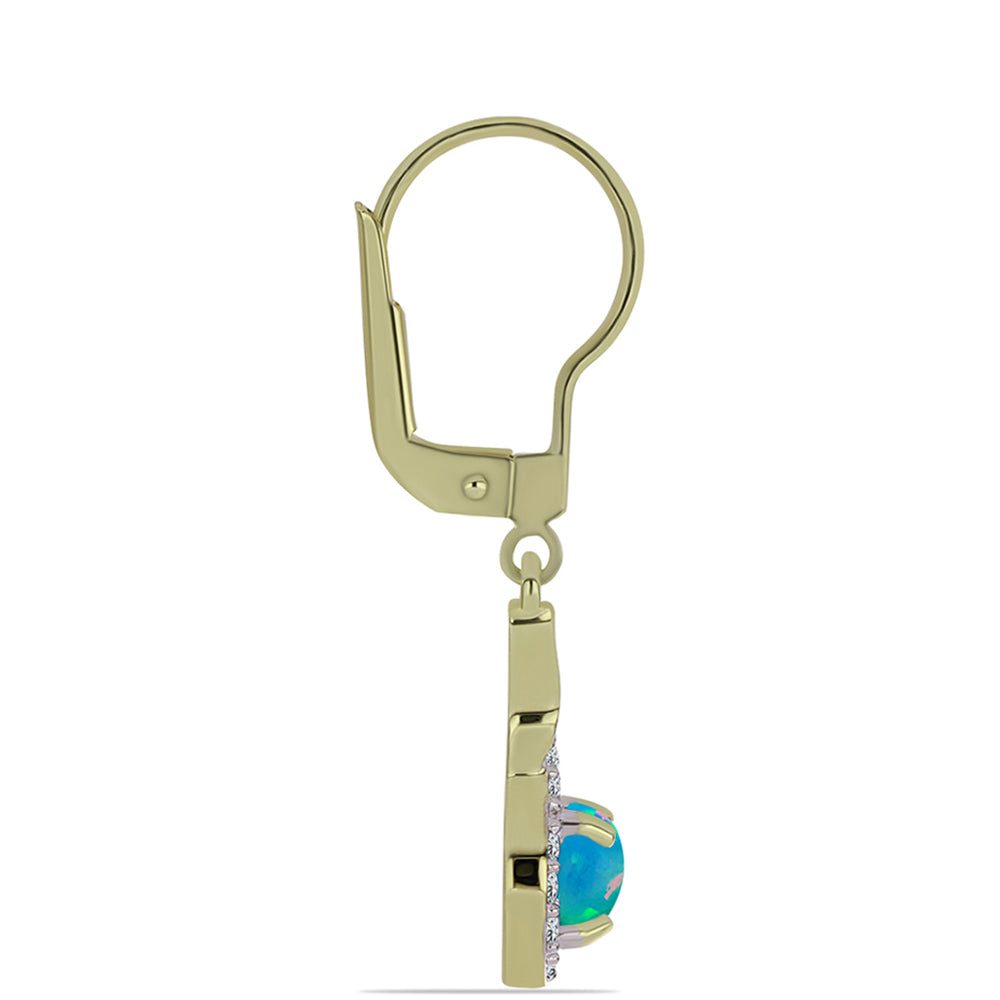 Cercei din Argint 925 Placat cu Aur ( 2.69 grame ) cu Opal Albastru Etiopian Paraiba și Topaz Alb 0.96 Carate