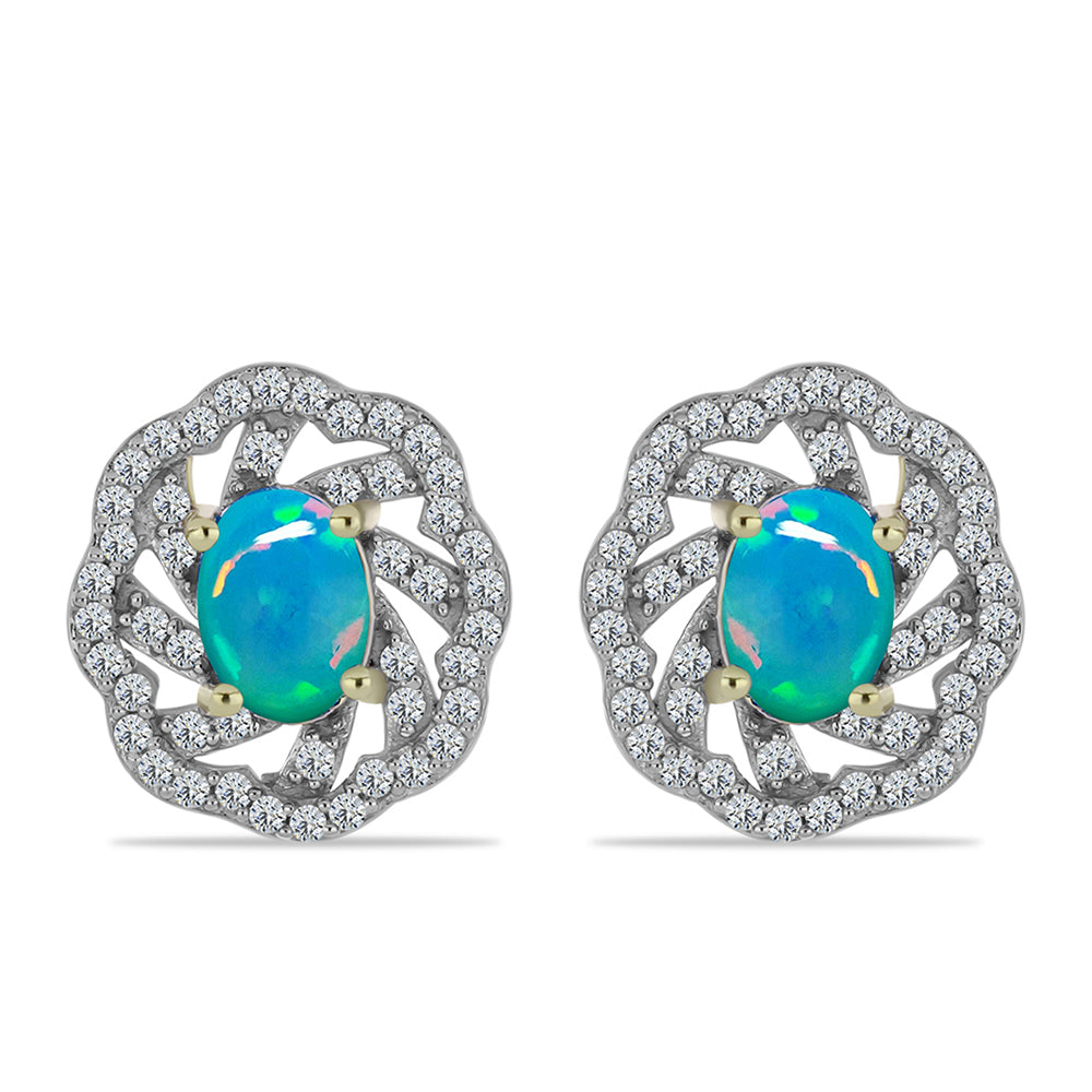 Cercei din Argint 925 Placat cu Aur ( 3.88 grame ) cu Opal Albastru Etiopian Paraiba și Topaz Alb 1.64 Carate 1 