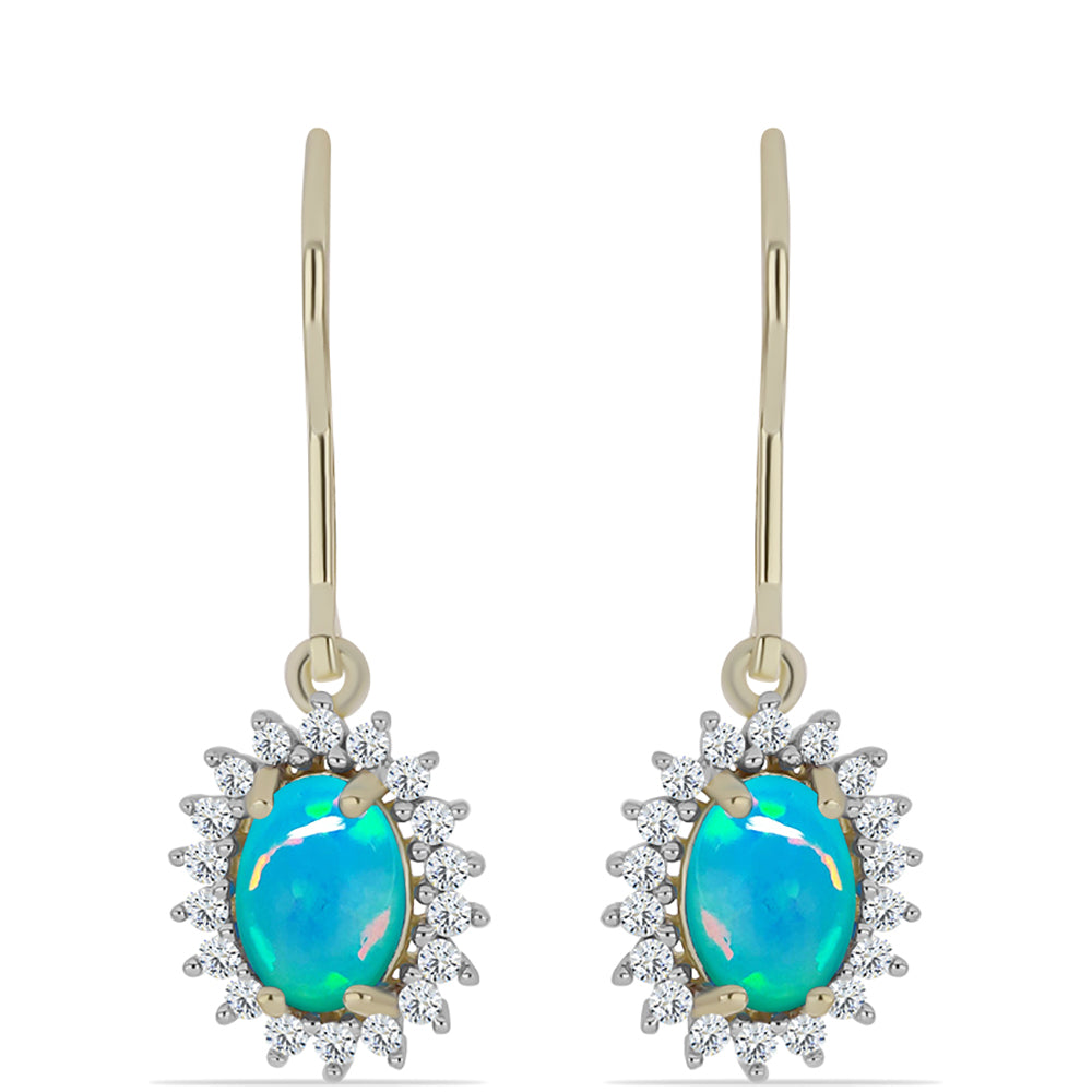 Cercei din Argint 925 Placat cu Aur ( 2.03 grame ) cu Opal Albastru Etiopian Paraiba și Topaz Alb 1.18 Carate 1 