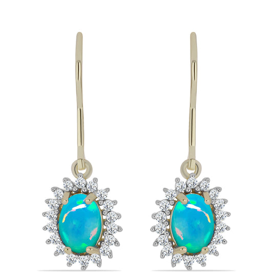 Cercei din Argint 925 Placat cu Aur ( 2.03 grame ) cu Opal Albastru Etiopian Paraiba și Topaz Alb 1.18 Carate