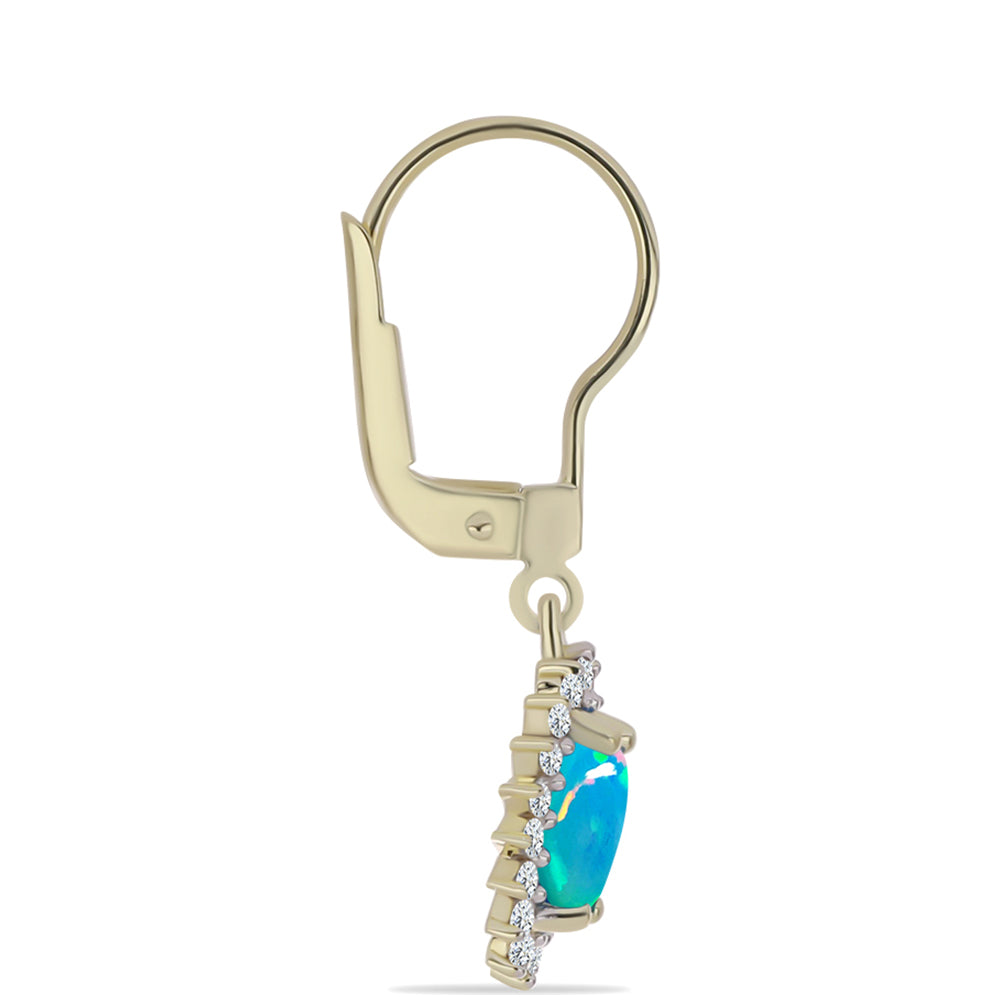 Cercei din Argint 925 Placat cu Aur ( 2.03 grame ) cu Opal Albastru Etiopian Paraiba și Topaz Alb 1.18 Carate 2 