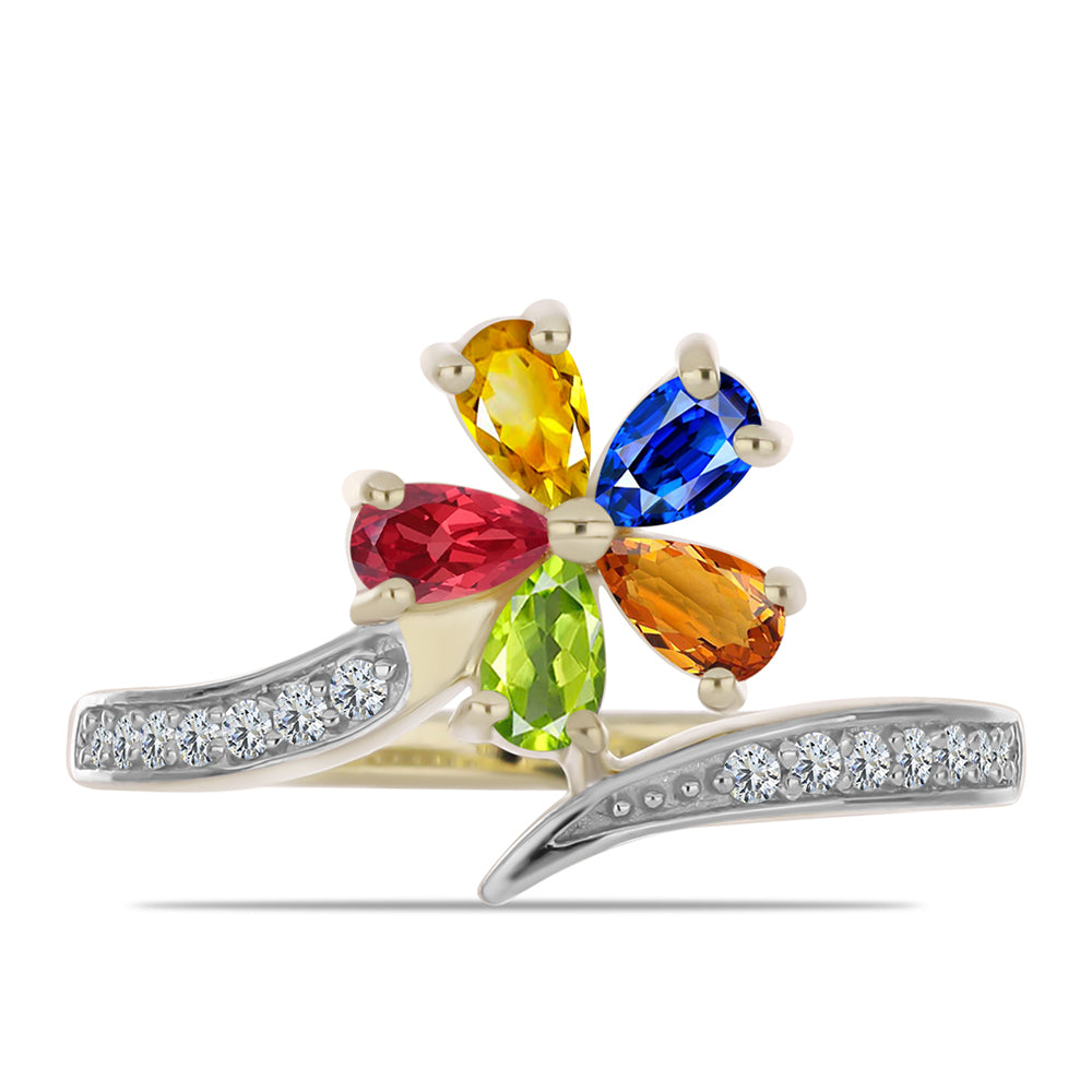 Inel din Argint 925 Placat cu Aur ( 2.76 grame ) cu Safir Rosebery Curcubeu și Topaz Alb 1.62 Carate