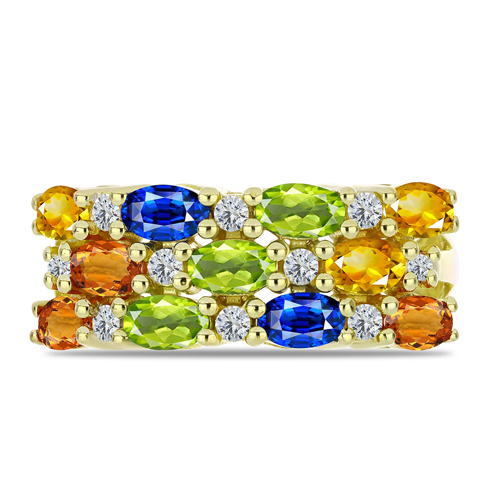 Inel din Argint 925 Placat cu Aur ( 4.32 grame ) cu Safir Rosebery Curcubeu și Topaz Alb 3.96 Carate 1 