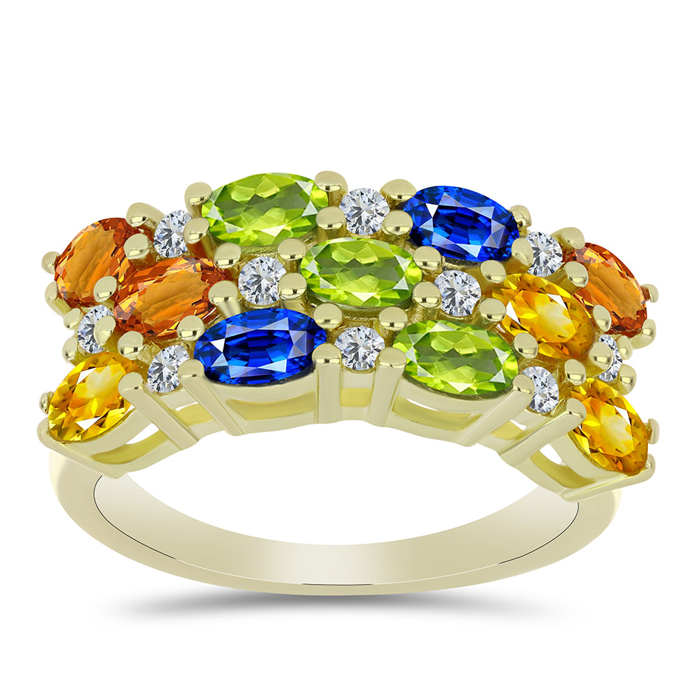 Inel din Argint 925 Placat cu Aur ( 4.32 grame ) cu Safir Rosebery Curcubeu și Topaz Alb 3.96 Carate 3 