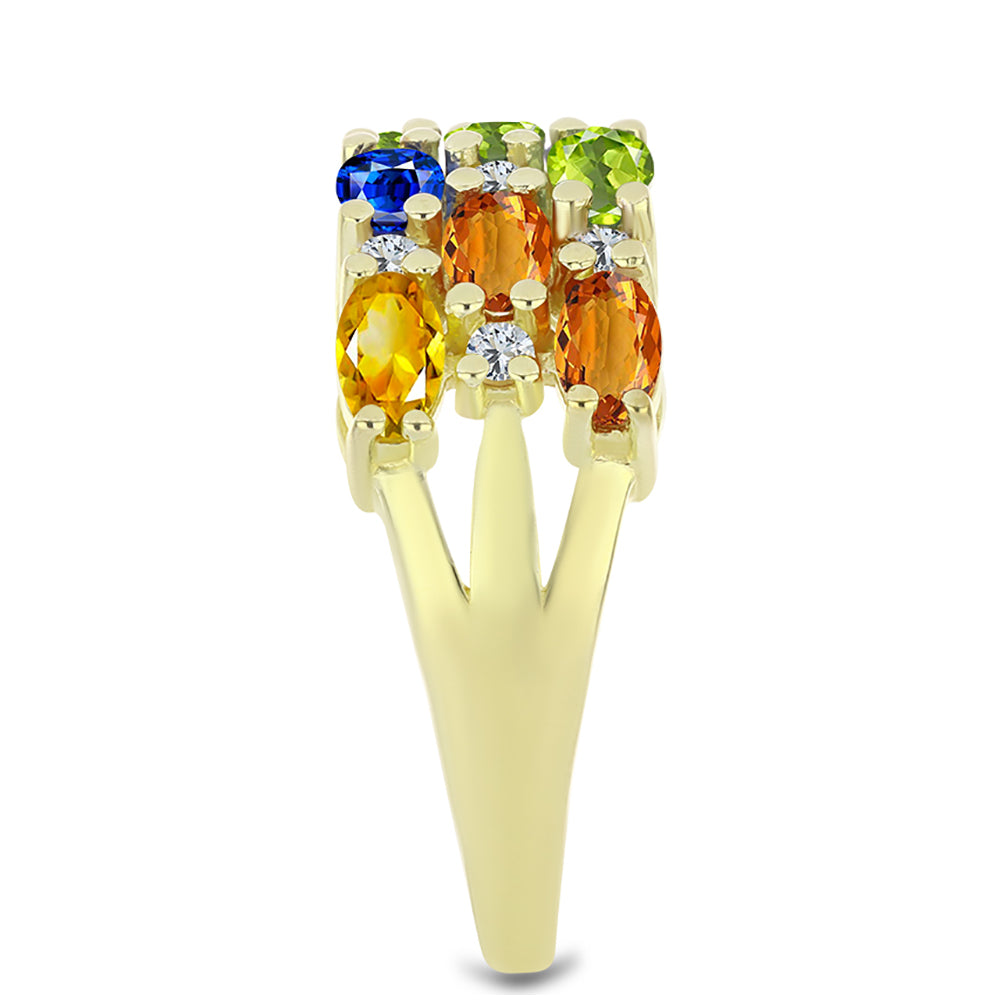 Inel din Argint 925 Placat cu Aur ( 4.32 grame ) cu Safir Rosebery Curcubeu și Topaz Alb 3.96 Carate 4 