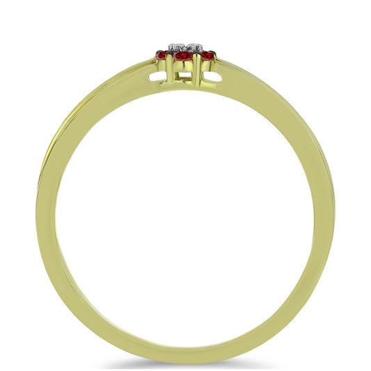 Inel din Argint 925 Placat cu Aur ( 1.73 grame ) cu Diamant Roșu și Diamant Alb 0.09 Carate