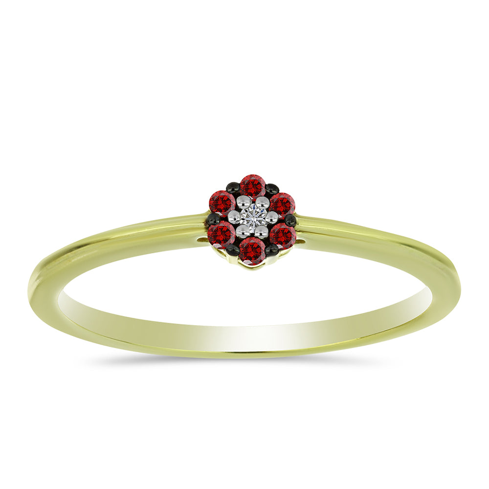 Inel din Argint 925 Placat cu Aur ( 1.73 grame ) cu Diamant Roșu și Diamant Alb 0.09 Carate