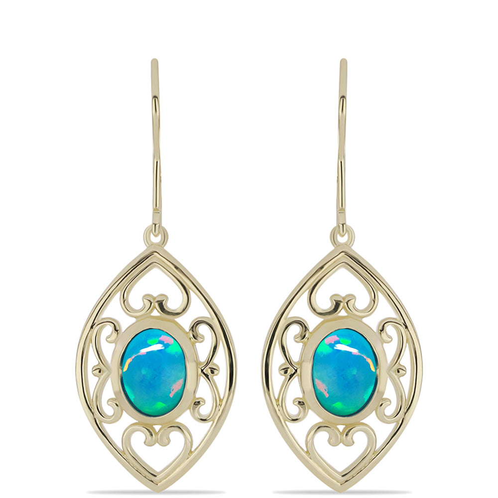 Cercei din Argint 925 Placat cu Aur ( 5.37 grame ) cu Opal Albastru Etiopian Paraiba 1.49 Carate 1 