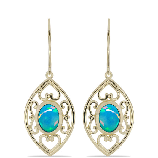 Cercei din Argint 925 Placat cu Aur ( 5.37 grame ) cu Opal Albastru Etiopian Paraiba 1.49 Carate