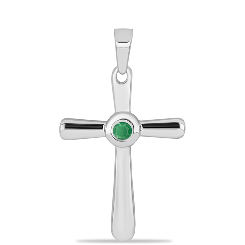 Cruce Pandantiv din Argint 925 ( 1.39 grame ) cu Smarald Brazilian 0.1 Carate