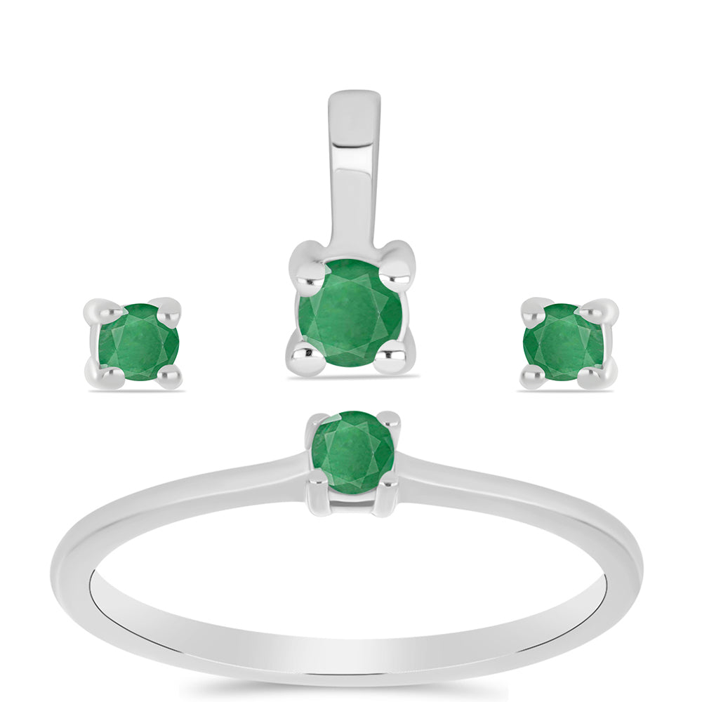 Set din Argint 925 ( 2.45 grame ) cu Smarald Brazilian 0.43 Carate ( Cercei+Inel+Pandantiv )