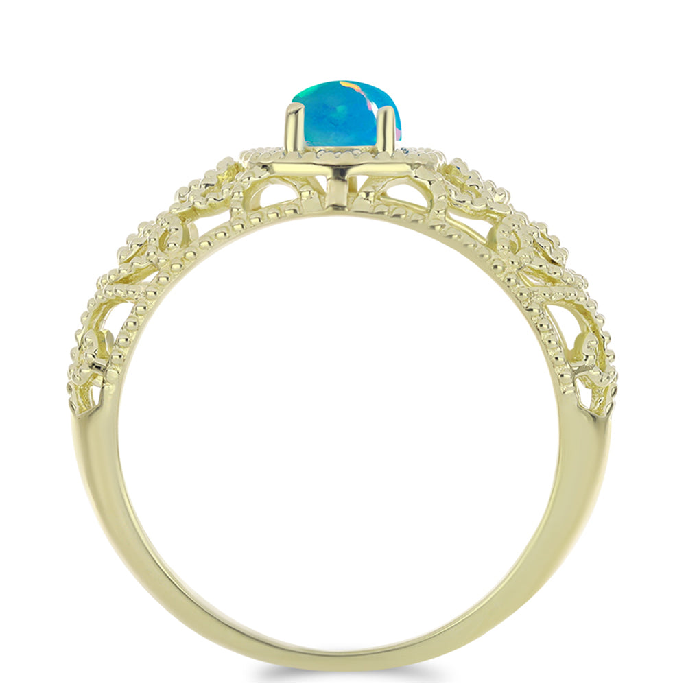 Inel din Argint 925 Placat cu Aur ( 3 grame ) cu Opal Albastru Etiopian Paraiba 0.44 Carate 2 