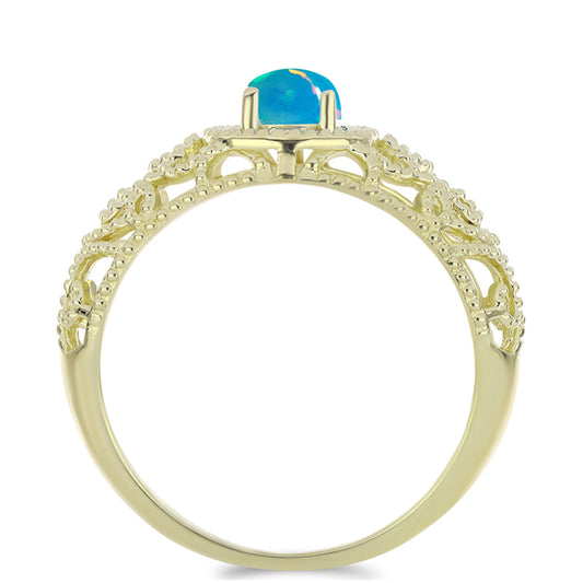 Inel din Argint 925 Placat cu Aur ( 3 grame ) cu Opal Albastru Etiopian Paraiba 0.44 Carate