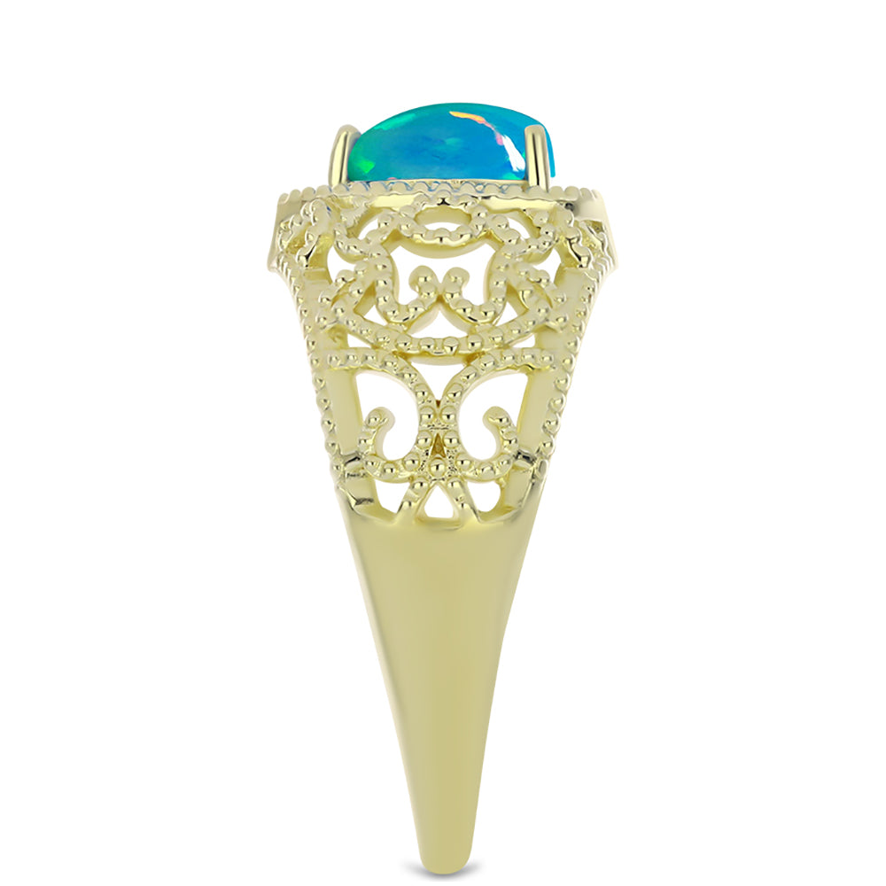 Inel din Argint 925 Placat cu Aur ( 3 grame ) cu Opal Albastru Etiopian Paraiba 0.44 Carate 4 