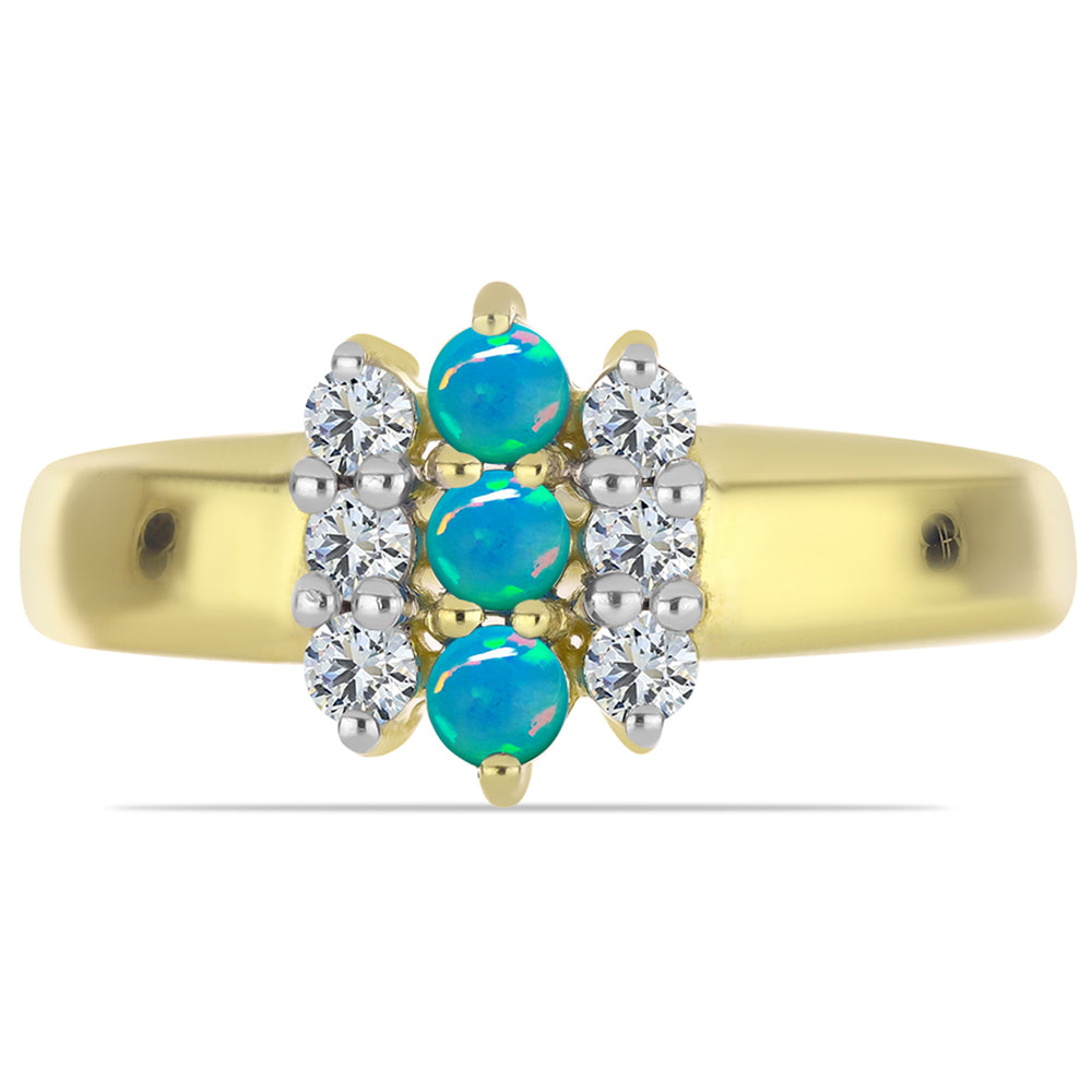Inel din Argint 925 Placat cu Aur ( 3.24 grame ) cu Opal Albastru Etiopian Paraiba și Topaz Alb 0.65 Carate 1 