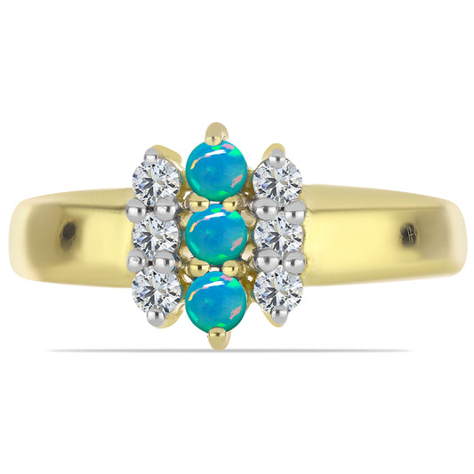 Inel din Argint 925 Placat cu Aur ( 3.24 grame ) cu Opal Albastru Etiopian Paraiba și Topaz Alb 0.65 Carate
