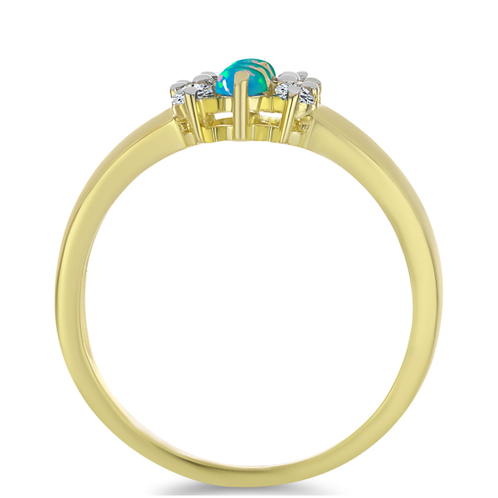 Inel din Argint 925 Placat cu Aur ( 3.24 grame ) cu Opal Albastru Etiopian Paraiba și Topaz Alb 0.65 Carate