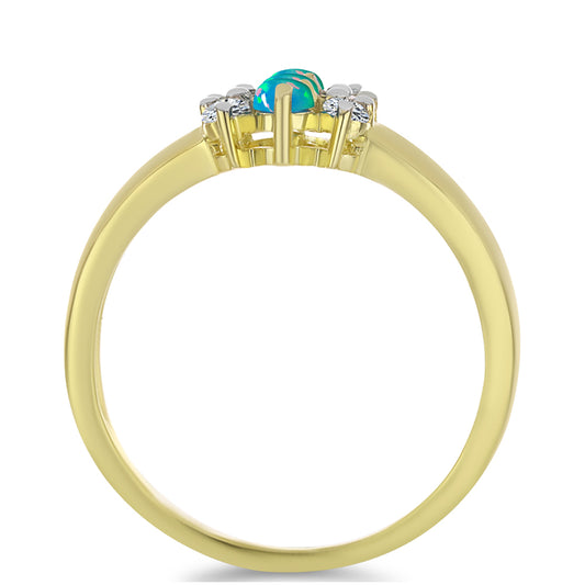 Inel din Argint 925 Placat cu Aur ( 3.24 grame ) cu Opal Albastru Etiopian Paraiba și Topaz Alb 0.65 Carate