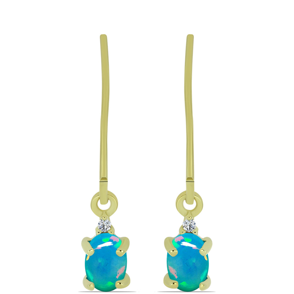 Cercei din Argint 925 Placat cu Aur ( 1.29 grame ) cu Opal Albastru Etiopian Paraiba și Topaz Alb 0.58 Carate 1 