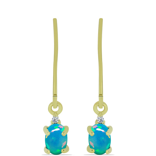 Cercei din Argint 925 Placat cu Aur ( 1.29 grame ) cu Opal Albastru Etiopian Paraiba și Topaz Alb 0.58 Carate
