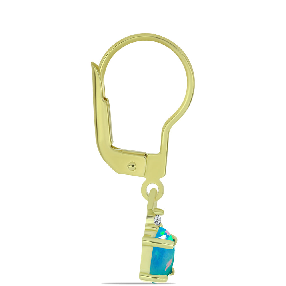 Cercei din Argint 925 Placat cu Aur ( 1.29 grame ) cu Opal Albastru Etiopian Paraiba și Topaz Alb 0.58 Carate 4 
