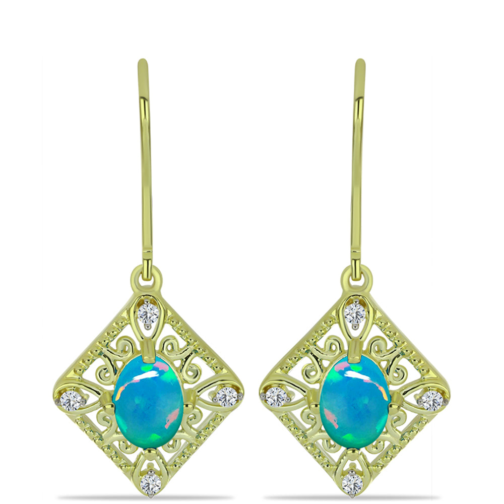 Cercei din Argint 925 Placat cu Aur ( 2.99 grame ) cu Opal Albastru Etiopian Paraiba și Topaz Alb 1.13 Carate