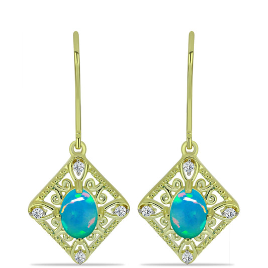 Cercei din Argint 925 Placat cu Aur ( 2.99 grame ) cu Opal Albastru Etiopian Paraiba și Topaz Alb 1.13 Carate