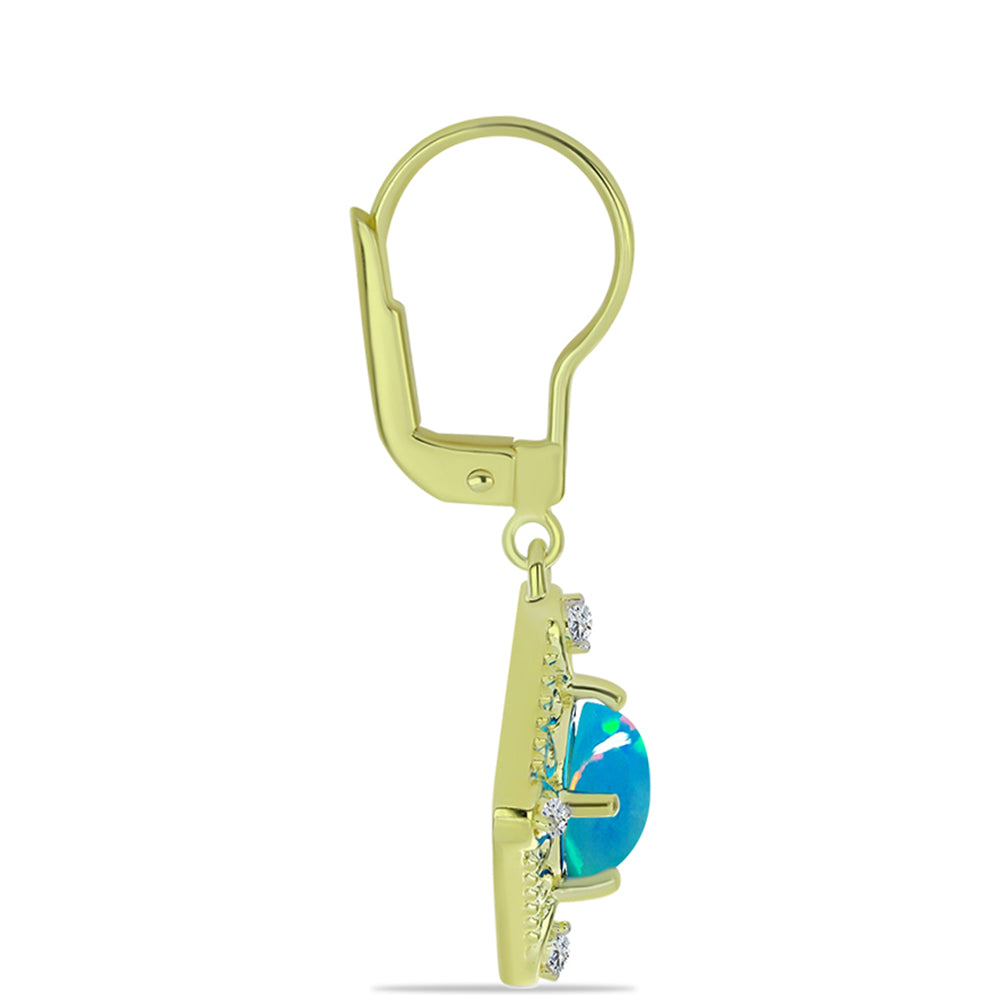 Cercei din Argint 925 Placat cu Aur ( 2.99 grame ) cu Opal Albastru Etiopian Paraiba și Topaz Alb 1.13 Carate 2 