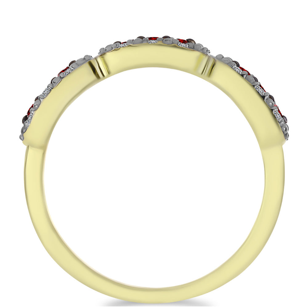 Inel din Argint 925 Placat cu Aur ( 2.3 grame ) cu Diamant Roșu și Diamant Alb 0.24 Carate 3 