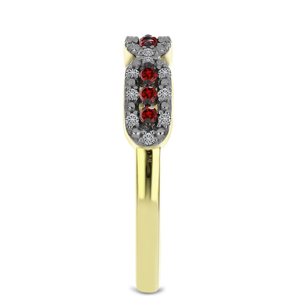 Inel din Argint 925 Placat cu Aur ( 2.3 grame ) cu Diamant Roșu și Diamant Alb 0.24 Carate 4 