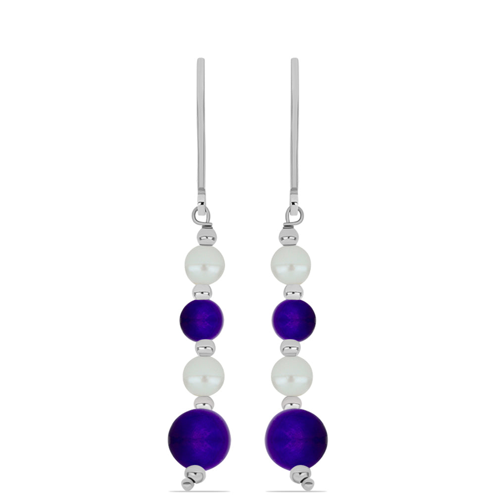 Cercei din Argint 925 ( 1.21 grame ) cu Jad Violet și Perlă de Apă Dulce Albă 6.44 Carate 1 
