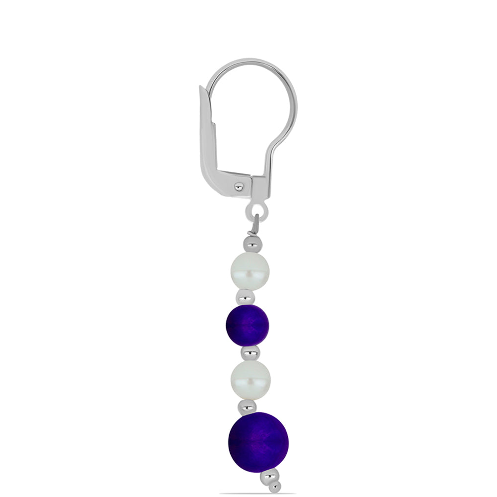 Cercei din Argint 925 ( 1.21 grame ) cu Jad Violet și Perlă de Apă Dulce Albă 6.44 Carate 2 