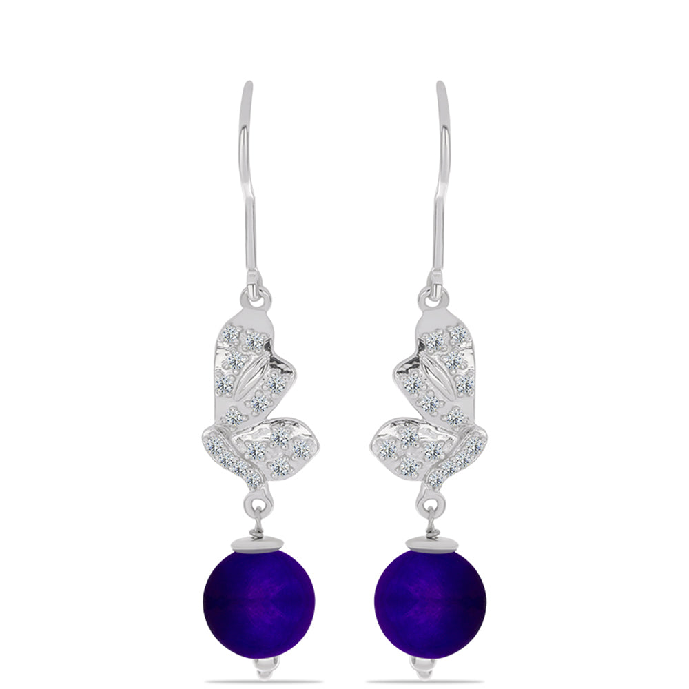 Cercei din Argint 925 ( 3.25 grame ) cu Jad Violet și Topaz Alb 7.93 Carate 1 