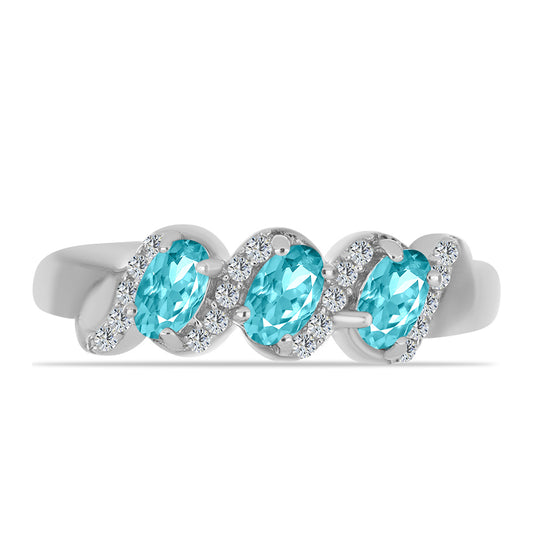 Inel din Argint 925 ( 2.66 grame ) cu Cuarț Paraiba și Topaz Alb 0.74 Carate