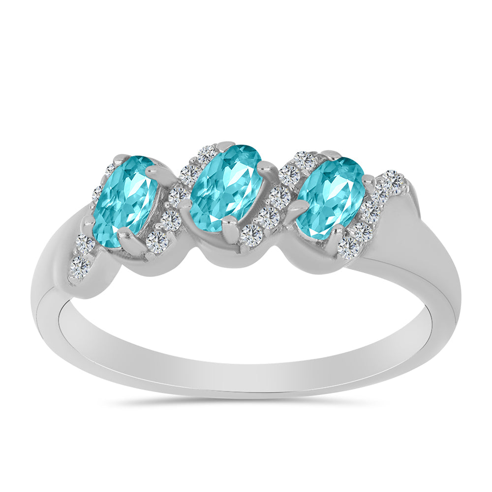 Inel din Argint 925 ( 2.66 grame ) cu Cuarț Paraiba și Topaz Alb 0.74 Carate 3 