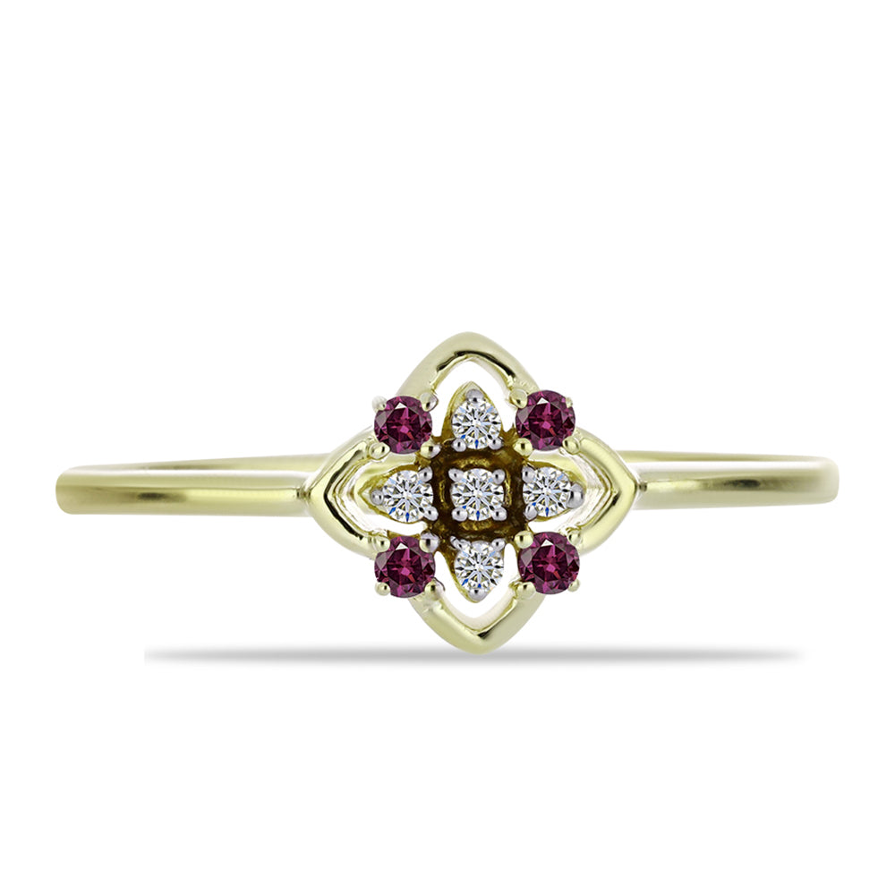 Inel din Argint 925 Placat cu Aur ( 1.48 grame ) cu Diamant Violet și Diamant Alb 0.1 Carate