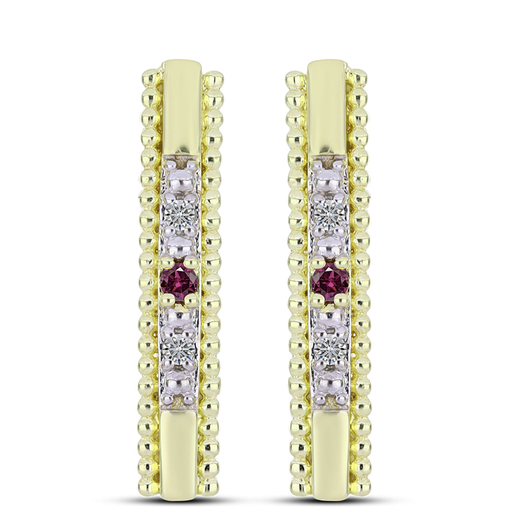 Cercei din Argint 925 Placat cu Aur ( 3.05 grame ) cu Diamant Violet și Diamant Alb 0.08 Carate 1 