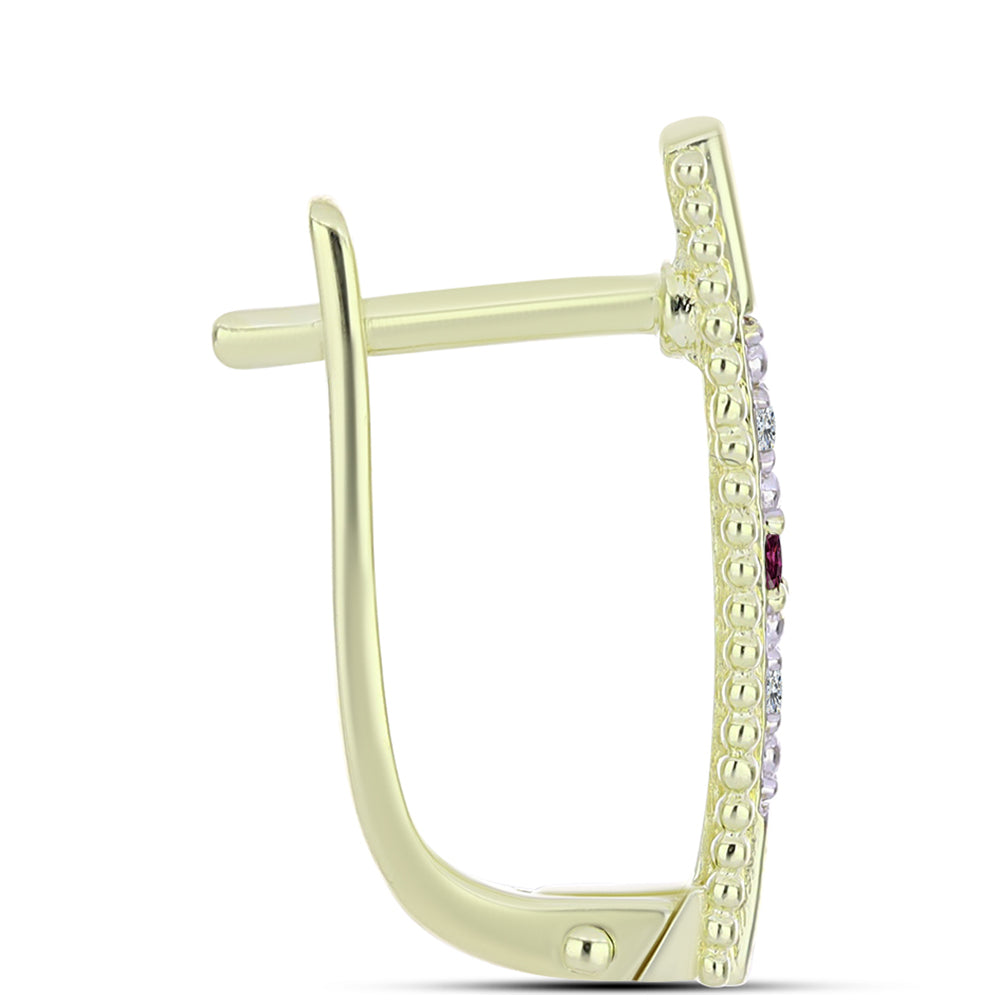 Cercei din Argint 925 Placat cu Aur ( 3.05 grame ) cu Diamant Violet și Diamant Alb 0.08 Carate 2 