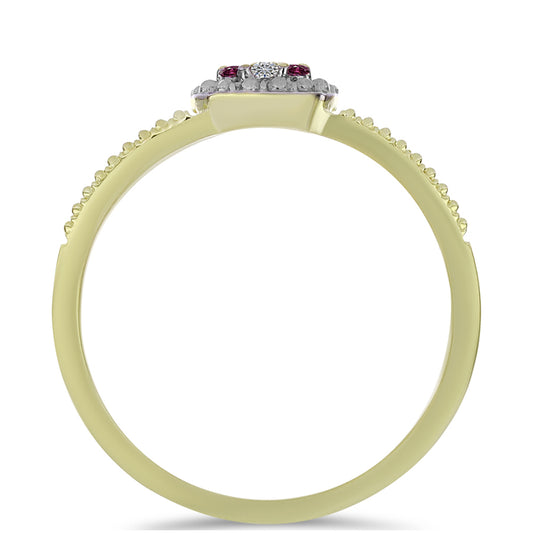 Inel din Argint 925 Placat cu Aur ( 2.36 grame ) cu Diamant Violet și Diamant Alb 0.1 Carate