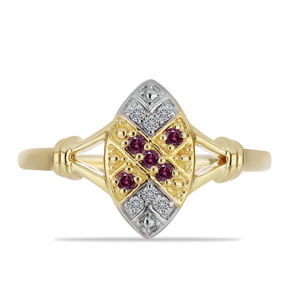 Inel din Argint 925 Placat cu Aur ( 2.73 grame ) cu Diamant Violet și Diamant Alb 0.12 Carate 1 