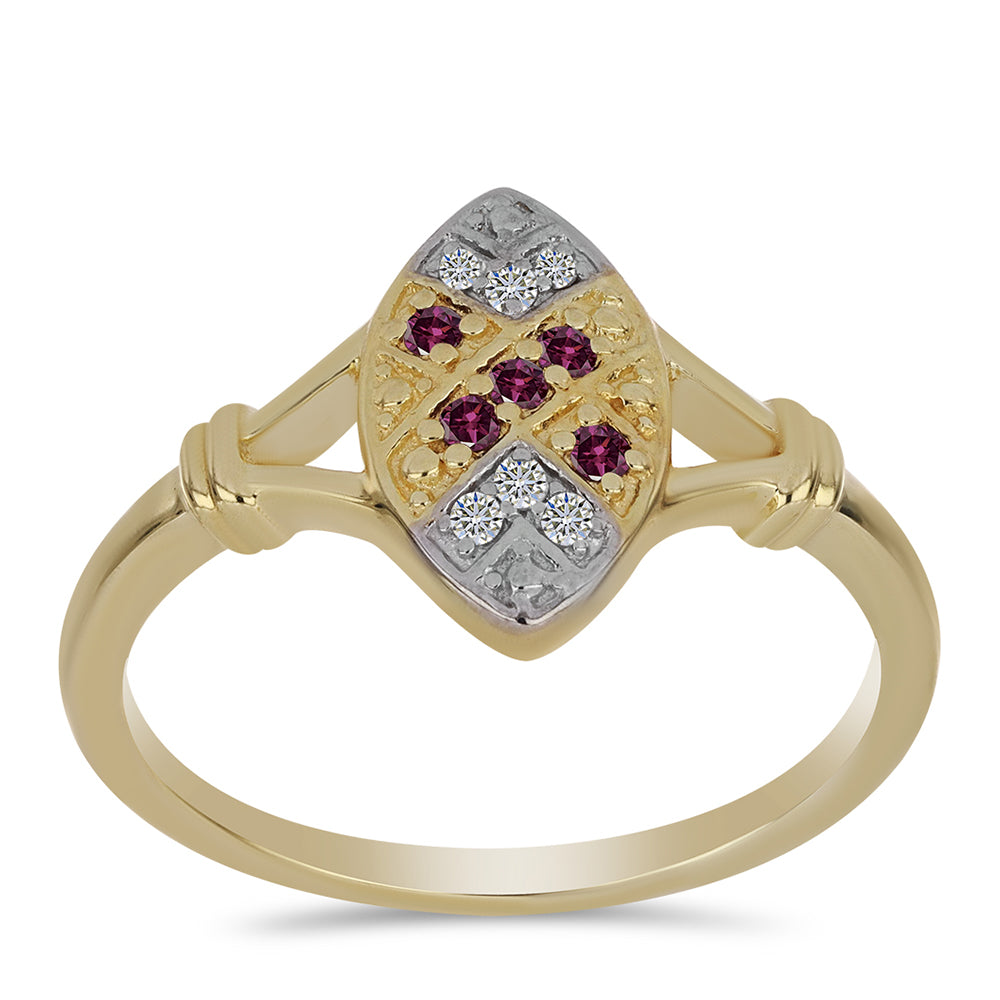 Inel din Argint 925 Placat cu Aur ( 2.73 grame ) cu Diamant Violet și Diamant Alb 0.12 Carate 3 